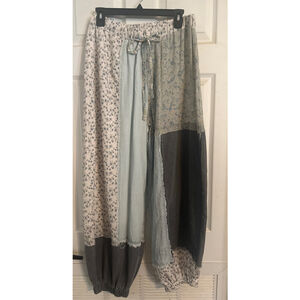 Women's POL Patchwork Floral Wide Leg Pants S Light Blue Gray